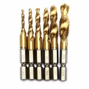 Drillpro 6pcs HSS 6542 M3-M10 Combination Drill Titanium Coated Tap Bit Set 1/4 Inch Hexagon Metric Deburr Countersink B