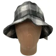 BP Nordstrom Plaid Bucket Hat 100% Cotton Black Gray Breathable Woman's One Size