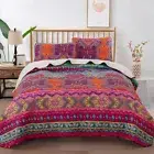 Bohemian Bedspread Set Quilted Coverlet Queen Size Comforter Throw Bedding Set