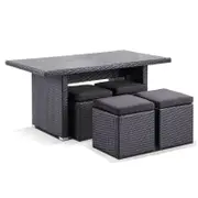 Wicker Dining Coffee Table with 4 Stowaway Ottomans Charcoal - Denim Grey