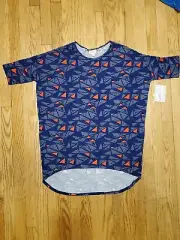 NEW LuLaRoe Irma Size Small t shirt blue orange triangle geometric shapes