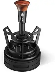 [IKAPE] 53MM Mantis WDT Distribution Tool, Espresso Distribution Tool for Baristas, Featuring 10-Needle Stirrer, Adjustable Needle Height, with Dosing Funnel and Stand, Walnut Handle