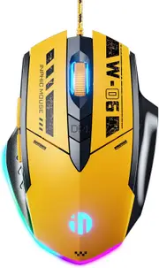 INPHIC W6 Wired Gaming Mouse 12800 DPI High-Precision, 6 Programmable Buttons, Breathing RGB Backlit Ergonomic Computer Gamer Mouse for Windows/PC/Mac/Laptop - Yellow