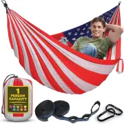 Nylon Camping Hammock Chair w/Tree Straps & Carry Bag Medium American Flag