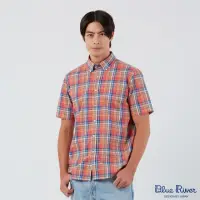 在飛比找momo購物網優惠-【Blue River 藍河】男裝 紅色鈕扣領短袖襯衫-學院
