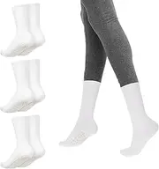 [FdcLixuvol] 3 Pairs Yoga Socks with Grips for Women, Pilates SocksCrew Length Ballet Barre Sock Sticky Workout Hospital Non-slip Sock with Grips for Girl Women, White, White, 5-10