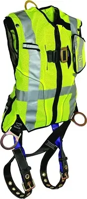 FallTech 7018SML Hi-Vis Vest Harness, Non-Belted FBH, Class 2 Vest, Small/Medium