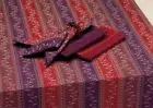Tablecloth 52 inch Square Berry Stripe Burgundy & Purple Jacquard Cotton DII
