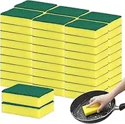 60 Pack Bulk Wrapped Dishwashing Sponges, Non Scratch Scouring Pad Cleaning Kitchen Dish Sponges Washing Dishes Wipes for Household Travel Apartments - No Compression Green Yellow