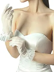 amokk White Bridal Gloves for Wedding Sheer Tea Party Gloves for Women