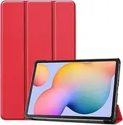 [SATURCASE] Case for Samsung Galaxy Tab S6 Lite 10.4 2020 2022 2024, PU Leather Flip Foldable Folio Stand Protective Tablet Cover with Auto Sleep/Wake Function (Red)