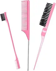 3 Pcs Slick Back Hair Brush Set, Curly Hair with Edge Brush, Bristle Hairs Brush, Rat Tail Comb for Edge and Back Brushing, Combing Slicking Hairs for Women(COLOR:pink)