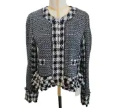 TORY BURCH Black & Navy "Jayla" Tweed Jacket/Blazer with Fringe - 12 - NWT $595