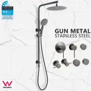 Gun Metal Round 10" Dual Rain Shower Head Handheld Sliding Rail Mixer Tap Set