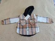 Olive + Scout Plaid Flannel Jacket Boy Size 18-24M Brown Hooded Outdoors Hiking