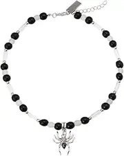 [Ancnoz] Spider Necklace Y2K Halloween Gothic Goth Spider Pendant Beads Choker Necklaces Rhinestone Styling Black Aesthetic Halloween Costume Accessories for Women Girl