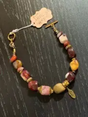 Mookaite Jasper Stone Toggle Clasp Bohemian Bracelet 8.50" New Womens