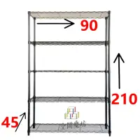 在飛比找momo購物網優惠-【空間魔坊】黑色五層鐵力士架 90x45x210cm 459