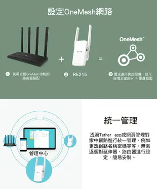 (可詢問客訂)TP-Link RE215 AC750 OneMesh 雙頻無線網路WiFi訊號延伸器/強波器