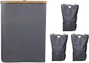 160L Large Capacity Laundry Hamper with 3 Compartments, Foldable Dirty Clothes Basket with Flip Top Lid, Oxford Cloth Design, for Laundry Sorting Storage (Grey)