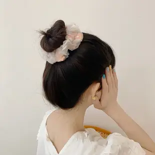 【NiNi Me】韓系髮飾 浪漫甜美刺繡花朵歐根紗大腸髮圈髮繩 髮束 H9547