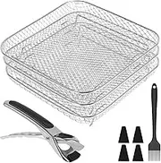Air Fryer Rack Square Dehydrator Rack Air Fryer Rack Multi-Layer Dehydrator Rack Toast Rack Stainless Steel Air Fryer Stacking Rack Accessories for Air Fryer for Oven Baking Roasting