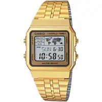 在飛比找PChome24h購物優惠-CASIO 全球地圖復古風電子錶-金/34mm