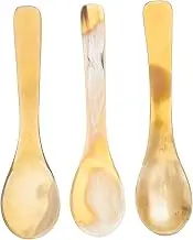 Mobestech 3Pcs Natural Ox Horn Dessert Spoons Versatile Mixing Stirring Spoons for Coffee Tea Ice and Cakes Smooth Polished Surface Present for Home Kitchen Random Color