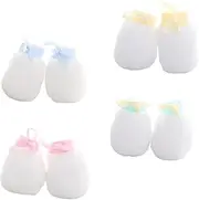 [Holibanna] 4 Pairs Scratch Mittens Winter Warm Gloves with Elastic Cuff Gentle Protection for Little Hands for Months