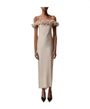 Coperni Ruffled Drop-Shoulder Asymmetric Dress S,XS,M beige
