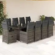 11 Piece Garden Bistro Set with Cushions Grey Poly Rattan,Outdoor Furniture Sets-3277282