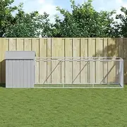Galvanised Steel Kennel, Puppy Shelter, Dog House Outdoor with Roof for Small to Large Sized Dogs, 117x405x123 cm, Grey