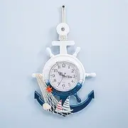 Wall Clock Wall Clocks Silent Non- Outdoor Garden Clock, 13 inch Mediterranean Style Nautical Steering Hanging Decoration Ornament, Non Ticking Wall Clock Wheel Decor (Size : B)