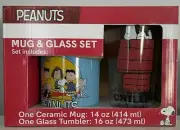 Peanuts GANG 14 oz Mug & 16 oz SNOOPY Chillin Glass Tumbler Set Coffee Cup *NEW*