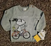 New NWT Peanuts " THIS IS HOW WE ROW" SNOOPY SWEATER Baby Boy SZ12M $15.98