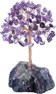 Amethyst Healing Crystal Tree Natural Reiki Crystals Gemstone Stone Base Copper Wire Home Decor Life Money Trees Feng Shui Money Staff Reiki Spiritual Energy for Home Office Desk Decor Good Luck