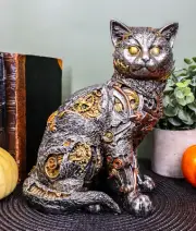 Ebros Steampunk Cyborg Cat with Clockwork Gears Nuts and Bolts Statue 8" Tall