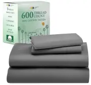 Luxury Sheet Set - 100% Cotton, 600 Thread Count Deep Pocket Twin 04 - Grey