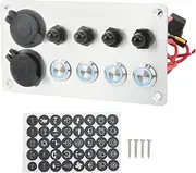 Brilluxa 4 Gang Push Button Switch Panel, Circuit Breakers, USB Charging Port, Cigarette Lighter Socket, Blue Backlight for RV