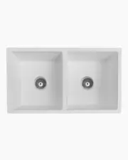 Double Sink White Granite Stone Kitchen Laundry Basin Top undermount Trough