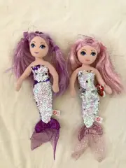 Ty Sea Sequins Dolls. 2 X Mermaids. Cora And Lorelei. 25cm. BNWT