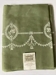 Vintage Flocked Tablecloth, Camelot By Victory, 60” X 90”