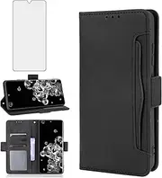 Phone Case for Samsung Galaxy S20 Ultra/5G Wallet Purse Leather Flip Cover with Tempered Glass Screen Protector Card Holder Slot Stand Kickstand Heavy Duty Shockproof Rugged Protective S20Ultra Black