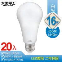 在飛比找momo購物網優惠-【太星電工】16W超節能LED燈泡/白光(20入)