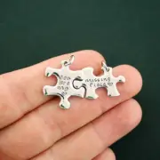 BULK 5 Puzzle Piece Antique Silver Tone Charms 2 Piece Set - SC7107