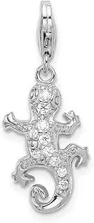 [JewelryWeb] 925 Sterling Silver Polished Fancy Lobster Closure CZ Cubic Zirconia Simulated Diamond Lizard With-Lobster Clasp Charm Pendant Necklace 29x10mm