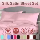 2000TC Silk Satin Single/Double/Queen/King Flat Fitted Pillowcase Bed Sheet Set