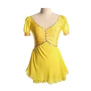 Figure Skating Dress Women's Girls' Ice Skating Dress Yellow Patchwork Thumbhole Mesh Spandex Stretchy Training Practice Professional Skating Wear Thermal Warm