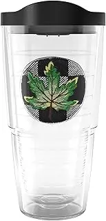 Tervis Made in USA Double Walled Checkerboard Fall Leaf Green Insulated Tumbler Cup Keeps Drinks Cold & Hot, 24oz, Green