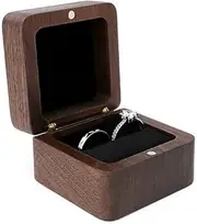 AIMALL 1 x Ring Storage Box Wooden Box Jewelry Display Proposal Engagement Wedding Ceremony, 2.17x2.17x1.38 In, Walnut Wood with Semi-Gloss Finish, Magnetic Enclosure